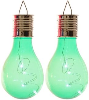 Lumineo 2x Buiten LED groene lampbolletjes solar verlichting 14 cm