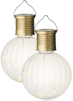 Lumineo 2x Buiten LED lampion solar verlichting 11 cm