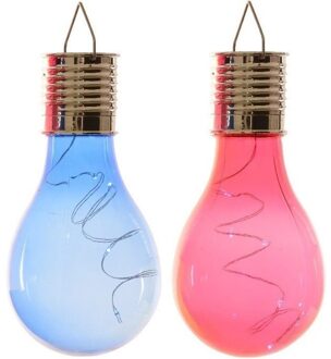 Lumineo 2x Buiten/tuin LED blauw/rood peertjes solar verlichting 14 cm