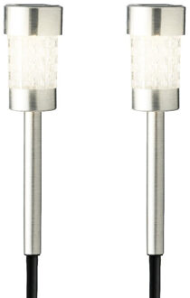 Lumineo 2x Buiten/tuin LED zilveren stekers solar verlichting 26 cm