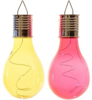 Lumineo 2x Buitenlampen/tuinlampen lampbolletjes/peertjes 14 cm geel/rood - Buitenverlichting