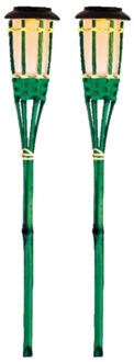 Lumineo 2x Groene buiten/tuin Led fakkel Bodi solar verlichting 54 cm vlam