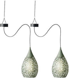 Lumineo 2x stuks groene solar tuinverlichting hanglamp ijzer 21 cm - Buitenverlichting