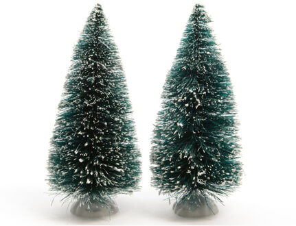 Lumineo 2x stuks kerstdorp onderdelen miniatuur kerstbomen groen 15 cm - Kerstdorpen