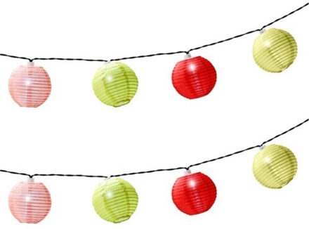 Lumineo 2x stuks solar lampion tuinverlichting/feestverlichting roze, groen, rood, lichtgroen 4.5m