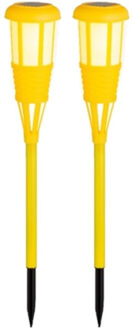 Lumineo 2x stuks solar tuinfakkel/tuinlamp geel op zonne-energie 61 cm