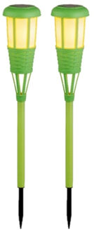 Lumineo 2x stuks solar tuinfakkel/tuinlamp groen op zonne-energie 61 cm - Fakkels