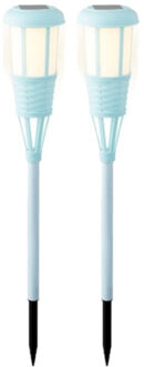 Lumineo 2x stuks solar tuinfakkel/tuinlamp lichtblauw op zonne-energie 61 cm