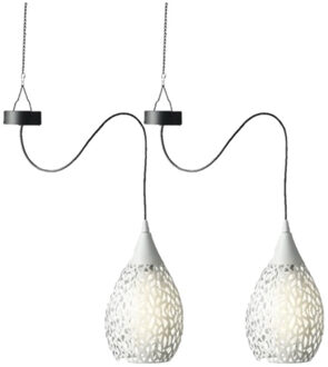 Lumineo 2x stuks witte solar tuinverlichting hanglamp ijzer 21 cm