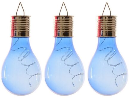 Lumineo 3x Buiten LED blauwe lampbolletjes solar verlichting 14 cm
