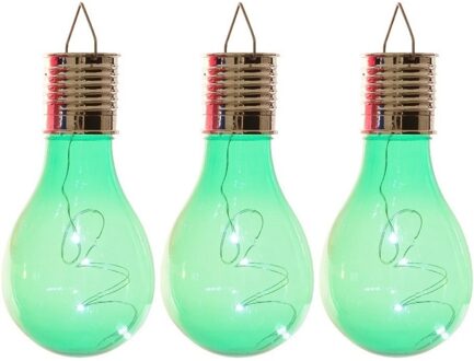 Lumineo 3x Buiten LED groene lampbolletjes solar verlichting 14 cm
