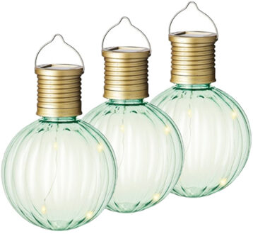 Lumineo 3x Buiten Led groene lampion solar verlichting 11 cm