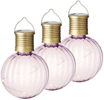 Lumineo 3x Buiten Led lichtroze lampion solar verlichting 11 cm