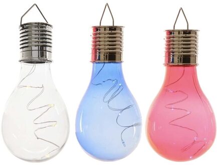 Lumineo 3x Buiten LED wit/blauw/rood peertjes solar verlichting 14 cm