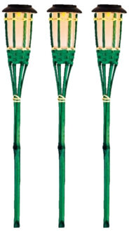 Lumineo 3x Groene buiten/tuin Led fakkel Bodi solar verlichting 54 cm vlam