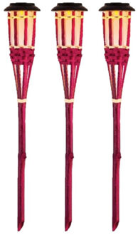 Lumineo 3x Roze buiten/tuin Led fakkel Bodi solar verlichting 54 cm vlam