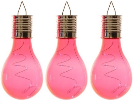Lumineo 3x Solarlamp lampbolletjes/peertjes op zonne-energie 14 cm rood