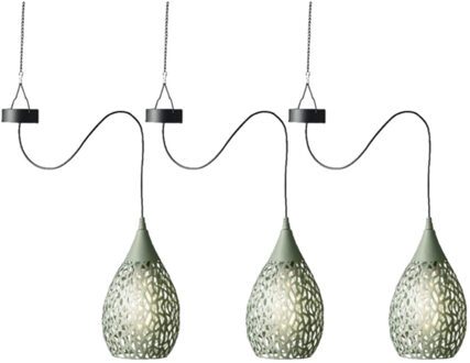 Lumineo 3x stuks groene solar tuinverlichting hanglamp ijzer 21 cm - Buitenverlichting