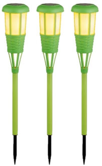 Lumineo 3x stuks solar tuinfakkel/tuinlamp groen op zonne-energie 61 cm