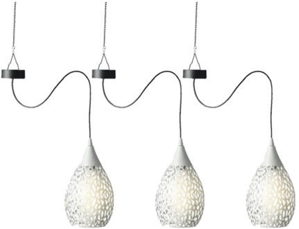 Lumineo 3x stuks witte solar tuinverlichting hanglamp ijzer 21 cm