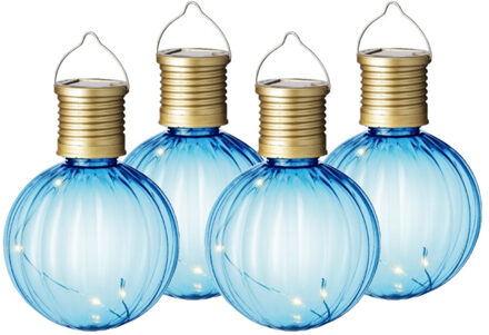 Lumineo 4x Buiten Led blauwe lampion solar verlichting 11 cm