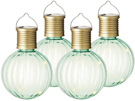 Lumineo 4x Buiten Led groene lampion solar verlichting 11 cm