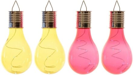 Lumineo 4x Buiten/tuin LED geel/rood peertjes solar verlichting 14 cm