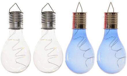 Lumineo 4x Buiten/tuin LED wit/blauw peertjes solar verlichting 14 cm