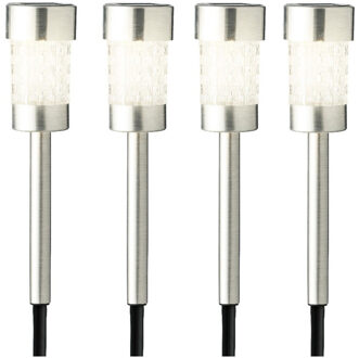 Lumineo 4x Buitenlampen/tuinlampen 26 cm zilver op steker - Prikspotjes Zilverkleurig