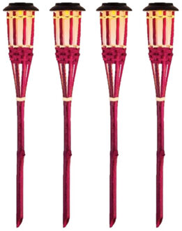 Lumineo 4x Roze buiten/tuin Led fakkel Bodi solar verlichting 54 cm vlam