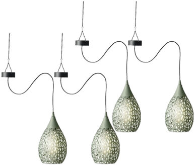 Lumineo 4x stuks groene solar tuinverlichting hanglamp ijzer 21 cm