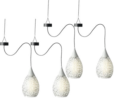 Lumineo 4x stuks witte solar tuinverlichting hanglamp ijzer 21 cm