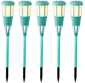 Lumineo 5x stuks solar tuinfakkel/tuinlamp zeegroen op zonne-energie 61 cm