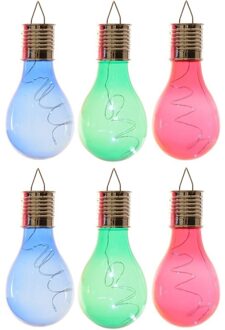 Lumineo 6x Buiten LED blauw/groen/rood peertjes solar verlichting 14 cm