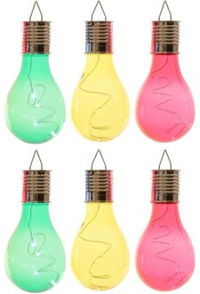 Lumineo 6x Buiten LED groen/geel/rood peertjes solar verlichting 14 cm