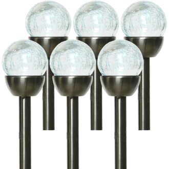 Lumineo 6x Buiten LED RVS bollen stekers Navi solar verlichting 24 cm colour changing
