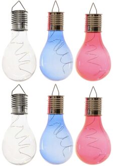Lumineo 6x Buiten LED wit/blauw/rood peertjes solar verlichting 14 cm