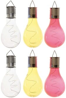 Lumineo 6x Buiten LED wit/geel/rood peertjes solar verlichting 14 cm