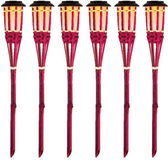 Lumineo 6x Roze buiten/tuin Led fakkel Bodi solar verlichting 54 cm vlam
