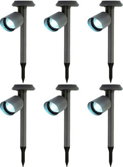 Lumineo 6x stuks solar prikspots/tuinspots - metaal - zwart - H26 cm - Prikspotjes