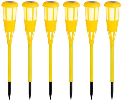 Lumineo 6x stuks solar tuinfakkel/tuinlamp geel op zonne-energie 61 cm