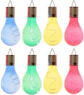 Lumineo 8x Buiten LED blauw/groen/geel/rood peertjes solar lampen 14 cm
