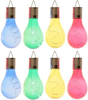 Lumineo 8x Buiten LED blauw/groen/geel/rood peertjes solar lampen 14 cm