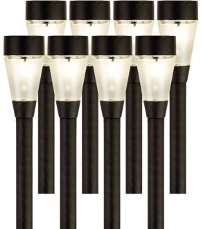 Lumineo 8x Buiten/tuin LED zwarte stekers Jive solar verlichting 32 cm - Tuinverlichting - Tuinlampen - Solarlampen op zonne-energie