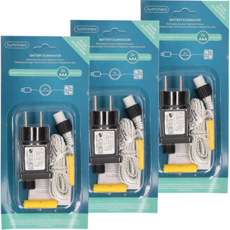 Lumineo Adapter - 3x - voor 2 AAA batterijen - batterij vervanger - 300 cm aanloopsnoer