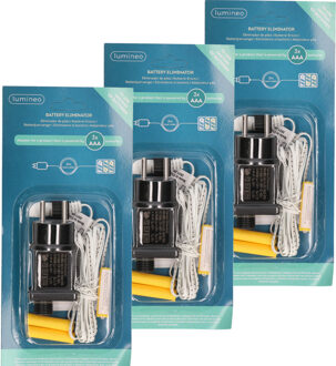 Lumineo Adapter batterijvervanger - 3x stuks - AAA batterijen - 300 cm snoer - IP20