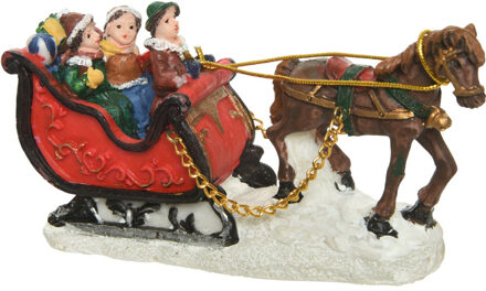Lumineo beeldje - slee met paard - 12 cm - polyresin - kerstbeeldje - kerstdorp figuurtje