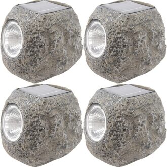 Lumineo Buiten spot solar verlichting - 4x - steen - LED - 10 x 12 cm