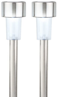 Lumineo Buiten/tuin Led prikstpot - 2x - RVS - zilver - solar verlichting - 24 cm