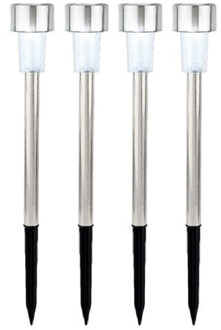 Lumineo Buiten/tuin Led prikstpot - 4x - RVS - zilver - solar verlichting - 24 cm